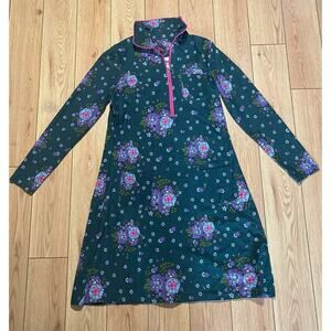 Tante Betsy Green/Purple/Fuchsia Floral Print Long Sleeve 1/4 Zip Dress - Size L